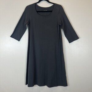 Eileen Fisher Cotton Spandex Gray Round Neck Dress 3/4 Sleeves S